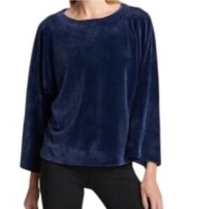 DKNY Navy Blue Wide opening Velvet Long Sleeve Top navy NWOT